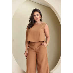 Conjunto Alfaiataria Social Feminino Calça e Blusa Em Linho