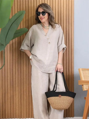 Conjunto Capri™ em Linho de Algodão / Sinta o Toque Suave e a Elegância que Você Merece em Todos os Momentos do Seu Verão!